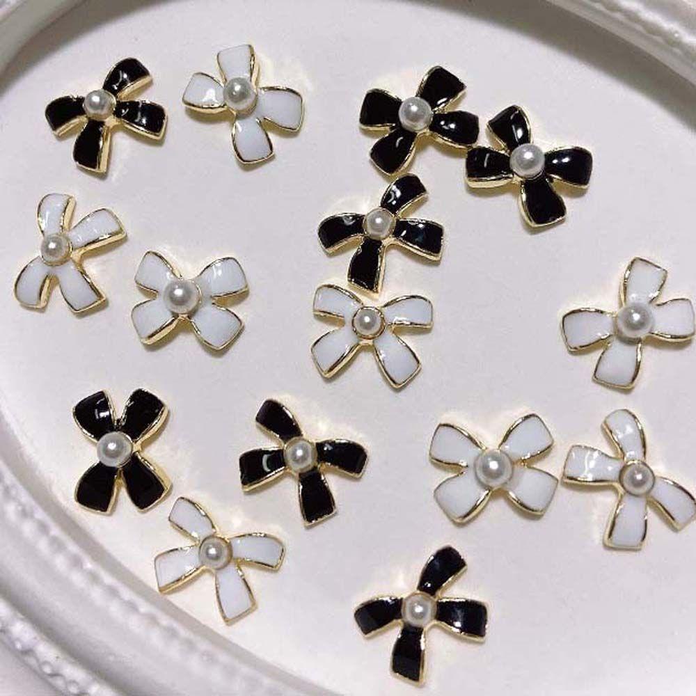 Phụ Kiện Trang Trí Móng Tay Hình Nơ Bằng Hợp Kim Màu Trắng Đen Thời Trang