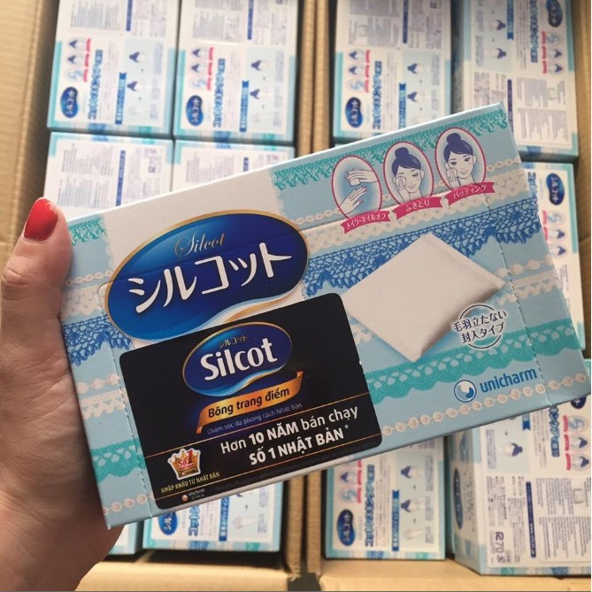 COMBO 2 HỘP BÔNG TẨY TRANG SILCOT JAPAN Hộp 82 miếng - Silcot Unicharm COMBO 02 hộp 82 miếng