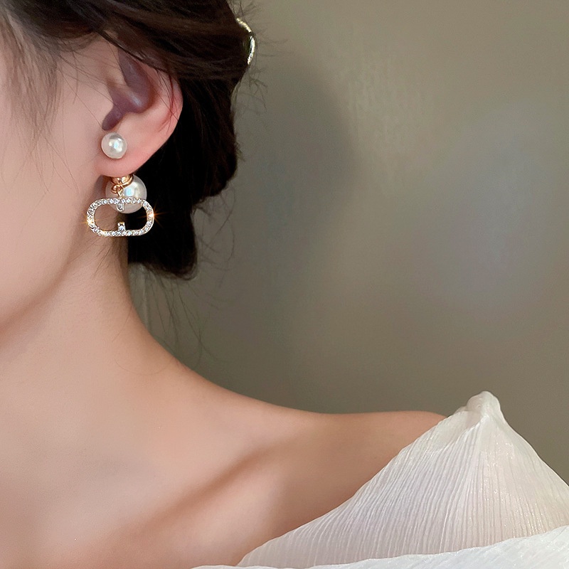 Bông Tai Chữ Cái Đính Ngọc Trai Phong Cách Hàn Quốc Dành Cho Nữ