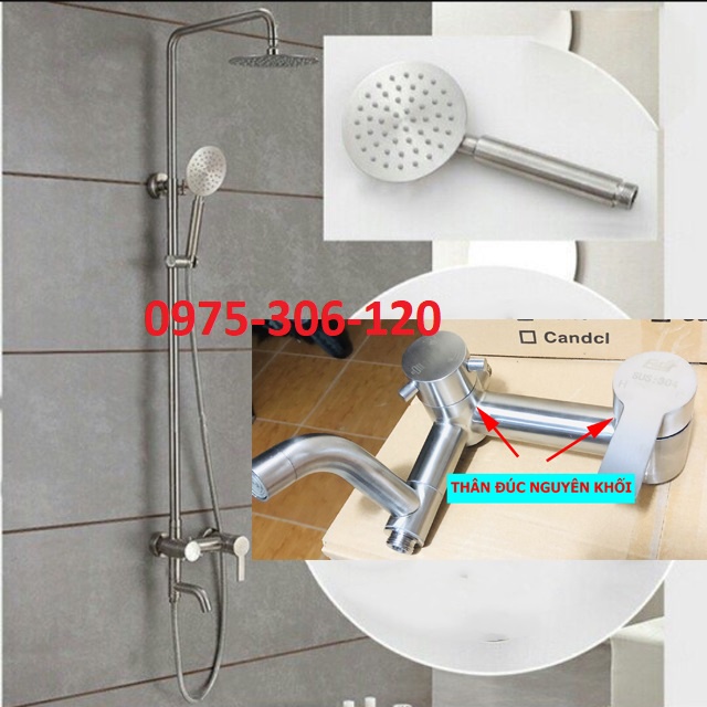 (CÂY SEN TRÒN NƯỚC MẠNH)Bộ Sen Cây Tắm Đứng Nóng Lạnh INOX 304 N1006 Fotar và tay sen tắm và dây sen, inox 304 chống han