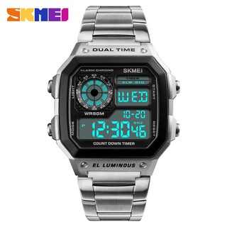 Đồng hồ điện tử nam SKMEI chính hãng Dual Time El Luminous dây kim loại + Tặng hộp đồng hồ sang trọng (Đỏ / Đen)