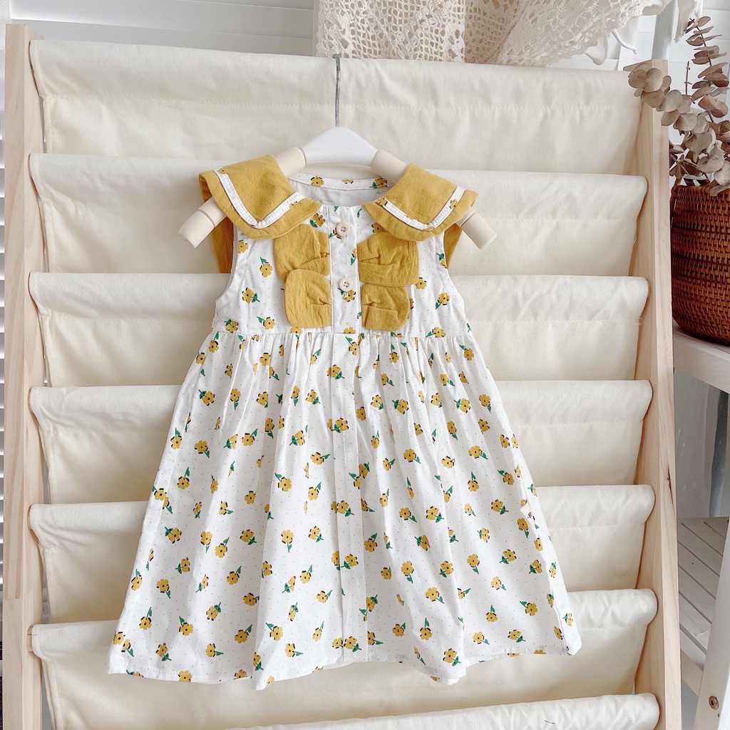 Váy hè sát nách ngực 4 lá cho bé gái 8-21 kg (1-6 tuổi)- Chất thô mát