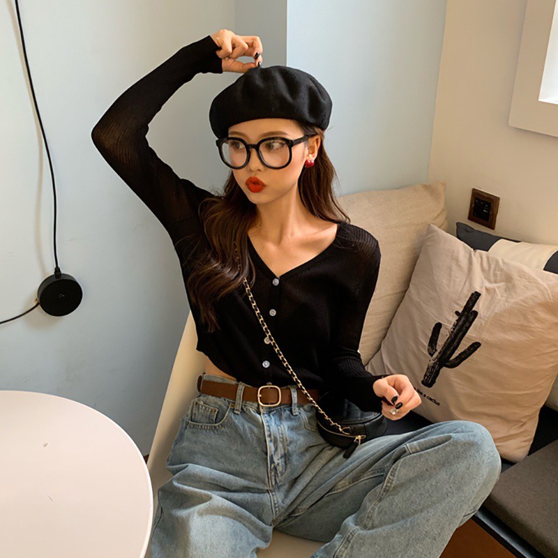 Áo Khoác Cardigan Dệt Kim Mỏng Tay Dài Cổ Chữ V Thiết Kế Đơn Giản Cho Nữ | BigBuy360 - bigbuy360.vn