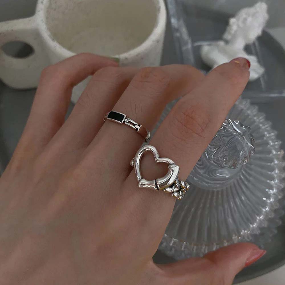 Nhẫn kim loại mạ bạc phong cách Hàn Quốc cổ điển dành cho nữ