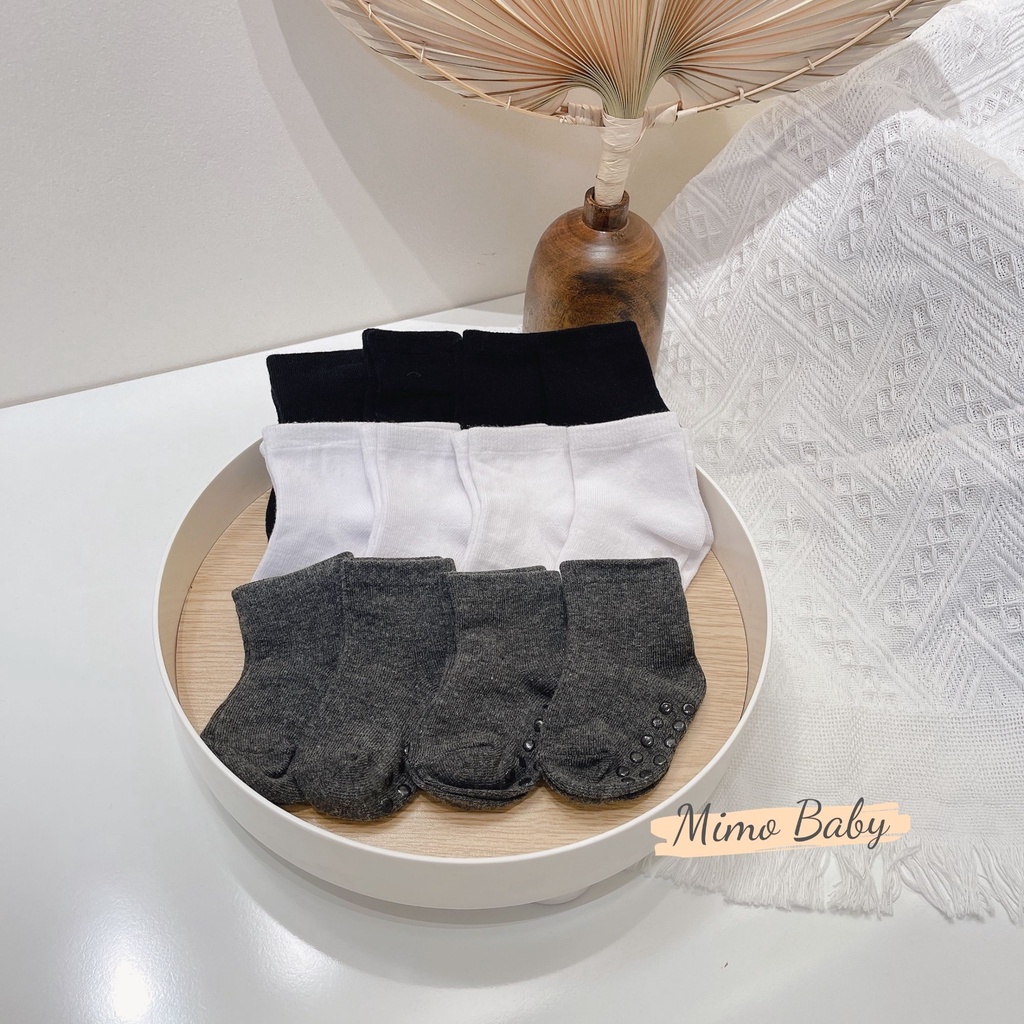 Set 12 đôi tất vớ chống trơn trượt cổ lỡ tone màu basic cho bé Mimo baby T19