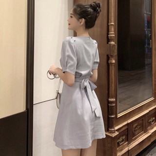 Đầm váy freesize xám 4 nút thắt eo