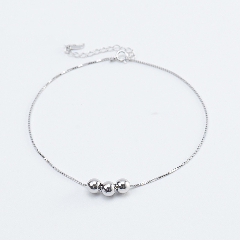 Lắc chân nữ bạc ý s925 thiết kế đơn giản ba hạt charm tròn Leg bracelets LC2682 - Bảo ngọc Jewelry