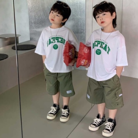 Áo thun cotton ngắn tay in chữ Bepeat phong cách cho bé A914