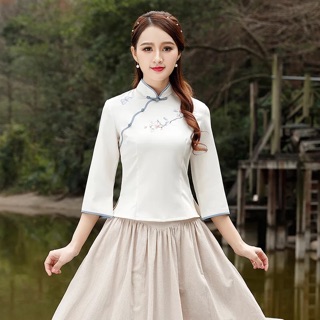 Áo sườn xám vải mát co giãn nhẹ PMS63