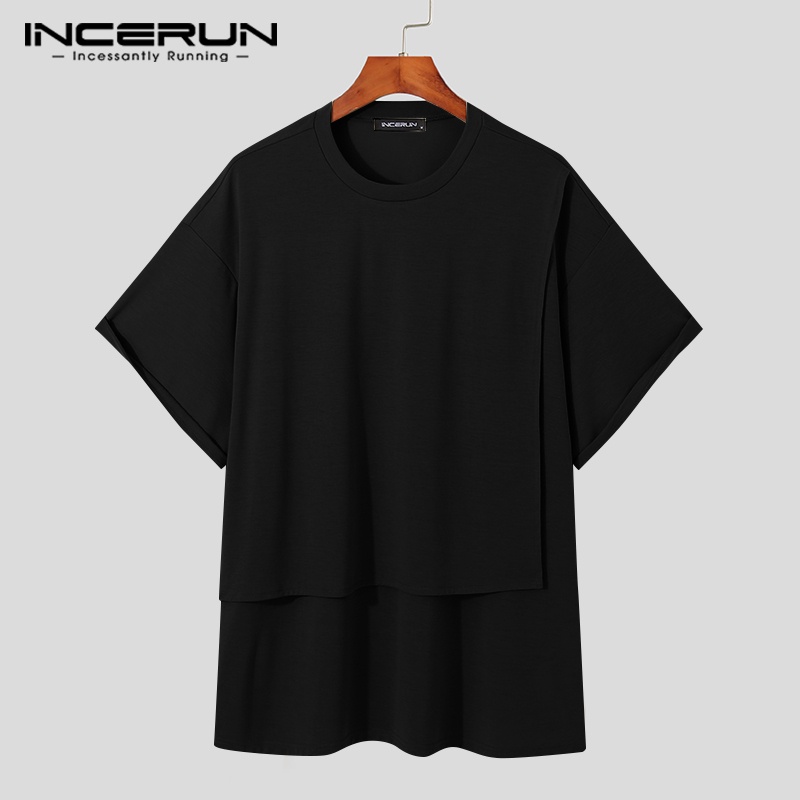 Áo thun INCERUN ngắn tay lệch tà nhiều màu lựa chọn size S-5XL cho nam