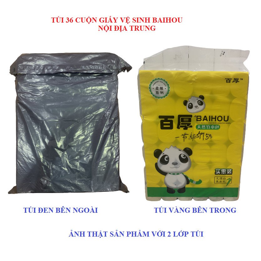 Bịch 36 cuộn giấy vệ sinh baihou nội địa trung 100% từ bột trúc thiên nhiên