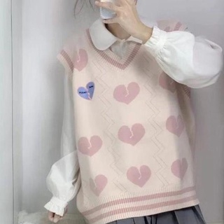 Áo len gile nữ tim hồng cổ tim form suông cá tính phong cách thời trang thu đông dành cho nữ hot M28HD