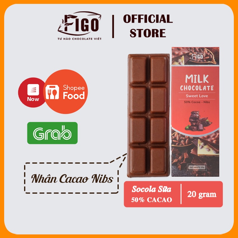 [GIÁ TỐT| 7 HỘP MIX ĐỦ 7 VỊ 20G] Chocolate 50% Cacao| Kẹo socola sữa đủ 7 vị Hạnh nhân Hạt điều Dừa Nho Phô mai FIGO