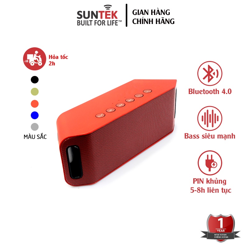 Loa Bluetooth Không Dây SUNTEK S204 (Đỏ) - Công suất 10W nghe nhạc 5-8 giờ - Bảo hành 1 năm