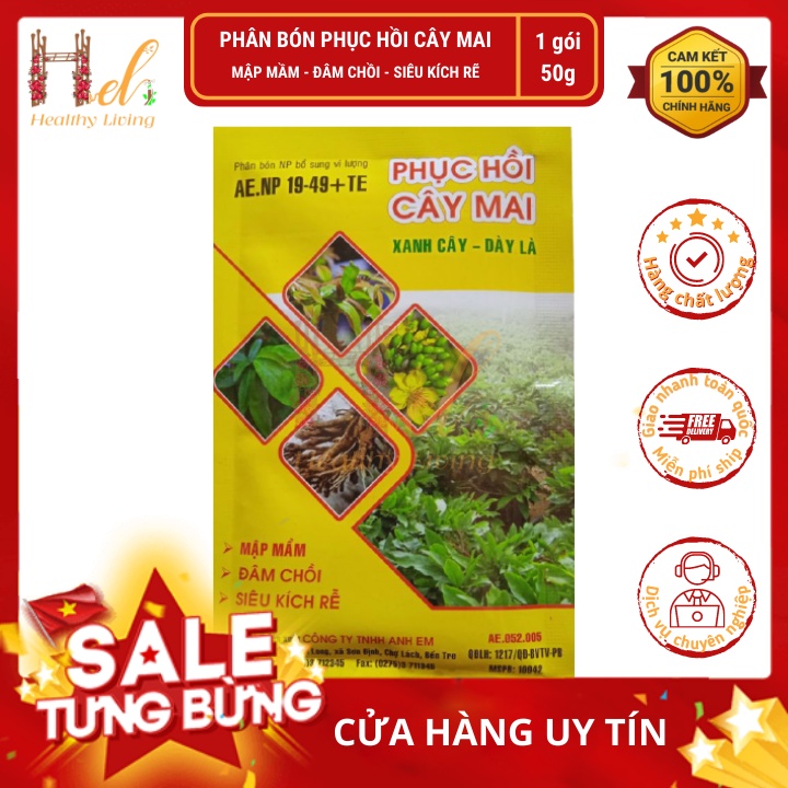 Phân Bón Phục Hồi Hoa Mai Phục Hồi Cây Mai 50gr Xanh Cây Dày Lá, Phục Hồi Cây Suy, Phân Bón Hoa Mai