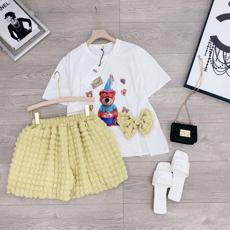 [ 𝐅𝐑𝐄𝐄 𝐒𝐇𝐈𝐏 ]  SÉT ÁO PHÔNG GẤU NƠ EO MIX SOOC PHỒNG SIÊU PHẨM