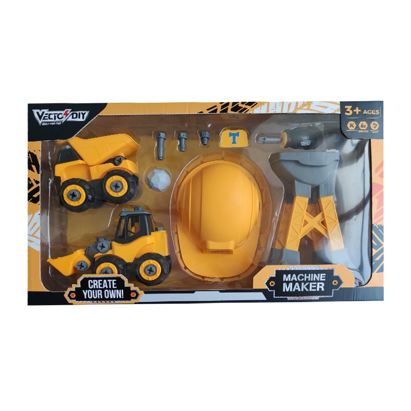 Bộ Đồ Chơi VECTO Lắp Ráp Diy - Xe Ủi, Xe Ben Kèm Theo Nón Vàng VT1039