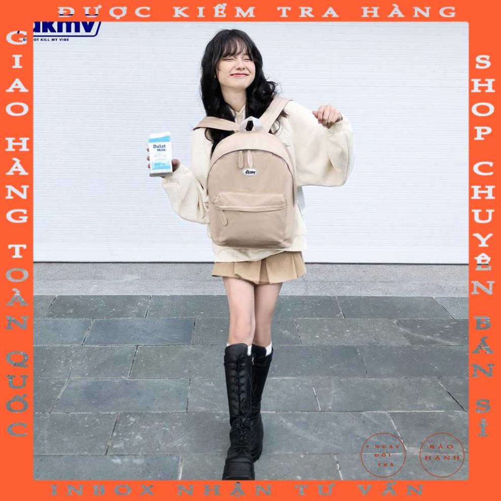 Balo da nữ đi học giá rẻ Don't Kill My Vibe trắng - đen - kem | Basic Leather Backpack - cobonshop
