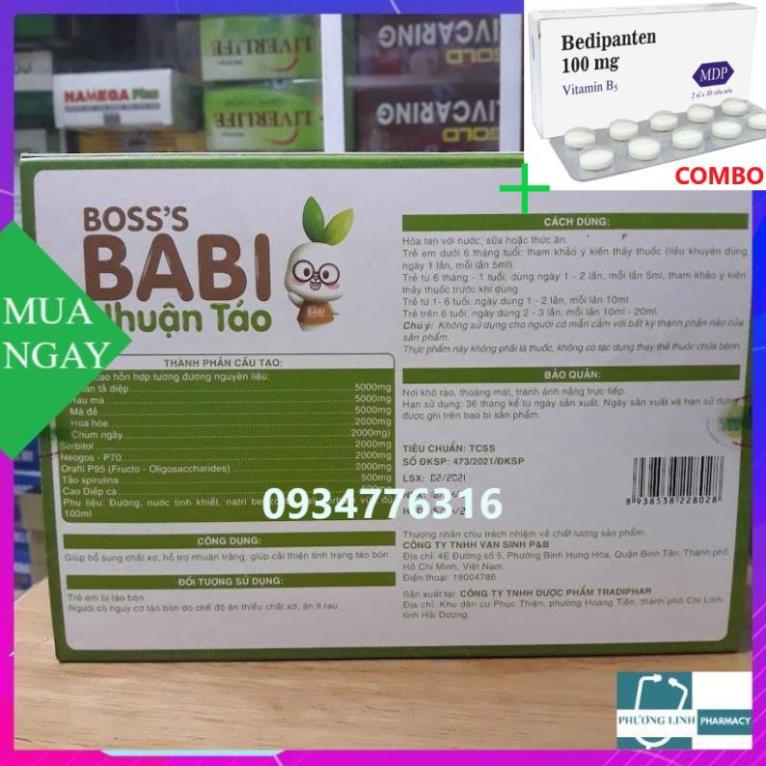 Combo Bedipanten 100mg +  Gel nhuận táo BOSS'S BABI bổ sung chất xơ, cải thiện táo bón