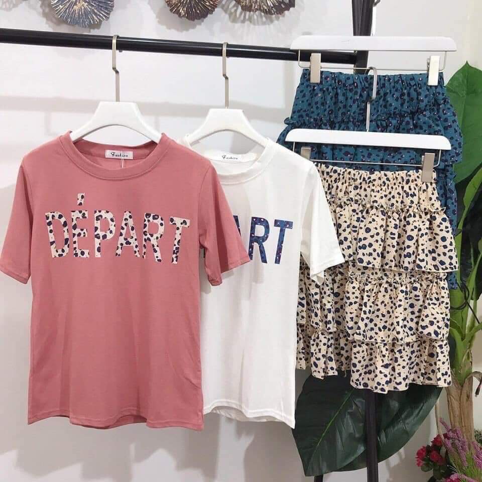 (boxuanhai) set áo pull và chân váy chấm bi