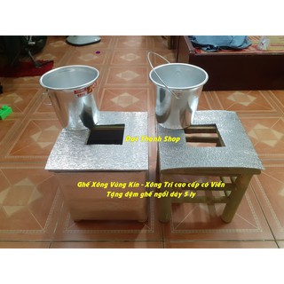 Combo Bộ Ghế Xông Vùng Kín Cao Cấp Bằng Tre Có Viền+ Xô + Đệm Ghế Ngồi