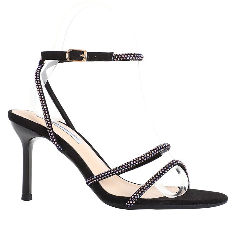 Giày Sandal Cao Gót Nữ Hở Ngón Đính Đá Thời Trang