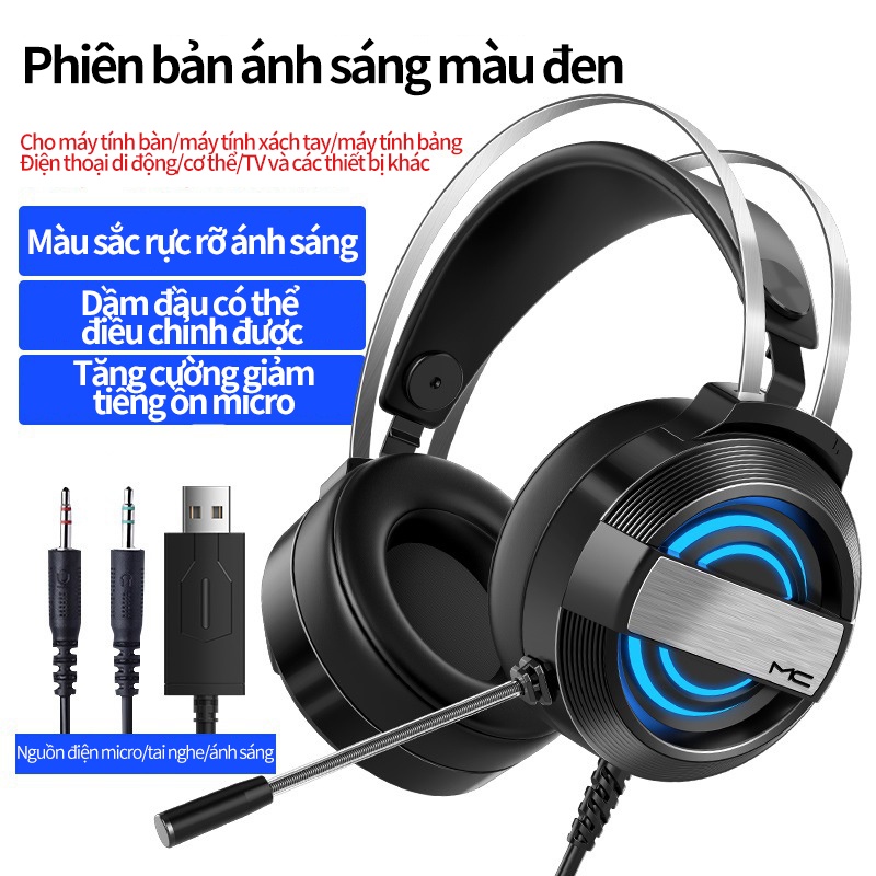 Tai nghe chụp tai máy tính GAMING MC Q9 có đèn LED đổi màu, headphone chơi game trên laptop, pc