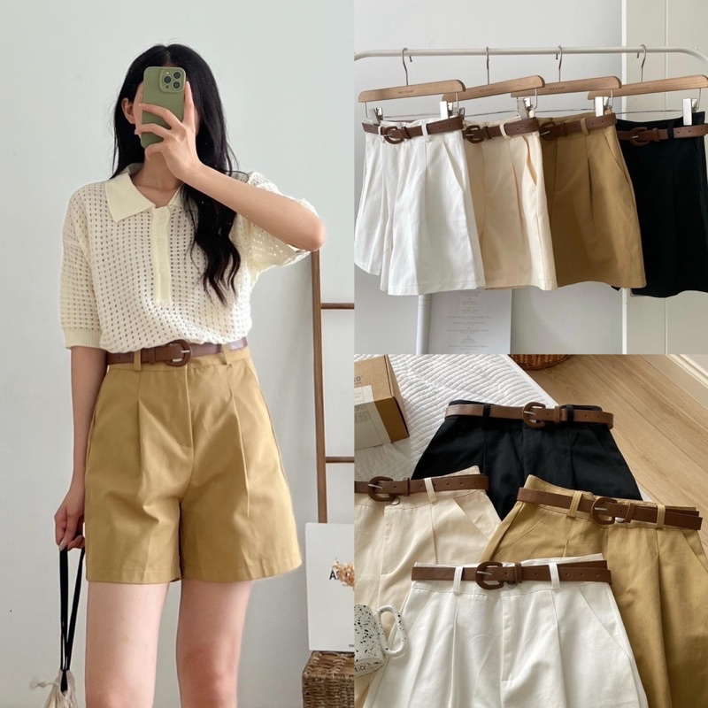 Quần short trơn kèm thắt lưng