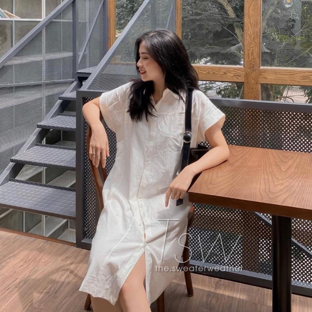 VN165 - VÁY SUÔNG SƠ MI ĐŨI CÚC TAY DƠI 2 MÀU CHO NỮ | BigBuy360 - bigbuy360.vn