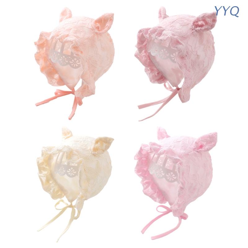 Mũ Beanie Phối Ren Cotton Thoáng Khí Dễ Thương Dùng Làm Phụ Kiện Chụp Ảnh Cho Bé Sơ Sinh