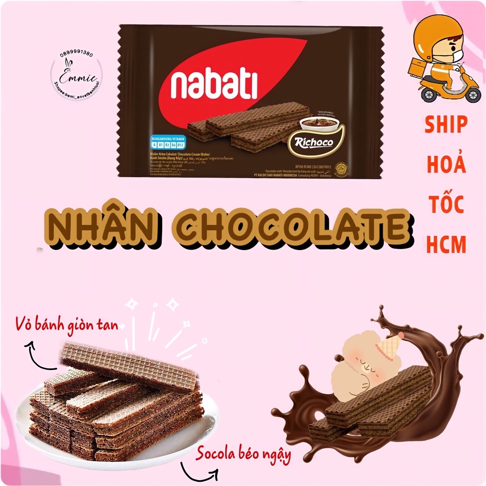 [FREESHIP-MUA NHIỀU GIẢM GIÁ]Bánh Xốp Richoco Nabati Chocolate Cream Wafer Gói 50g