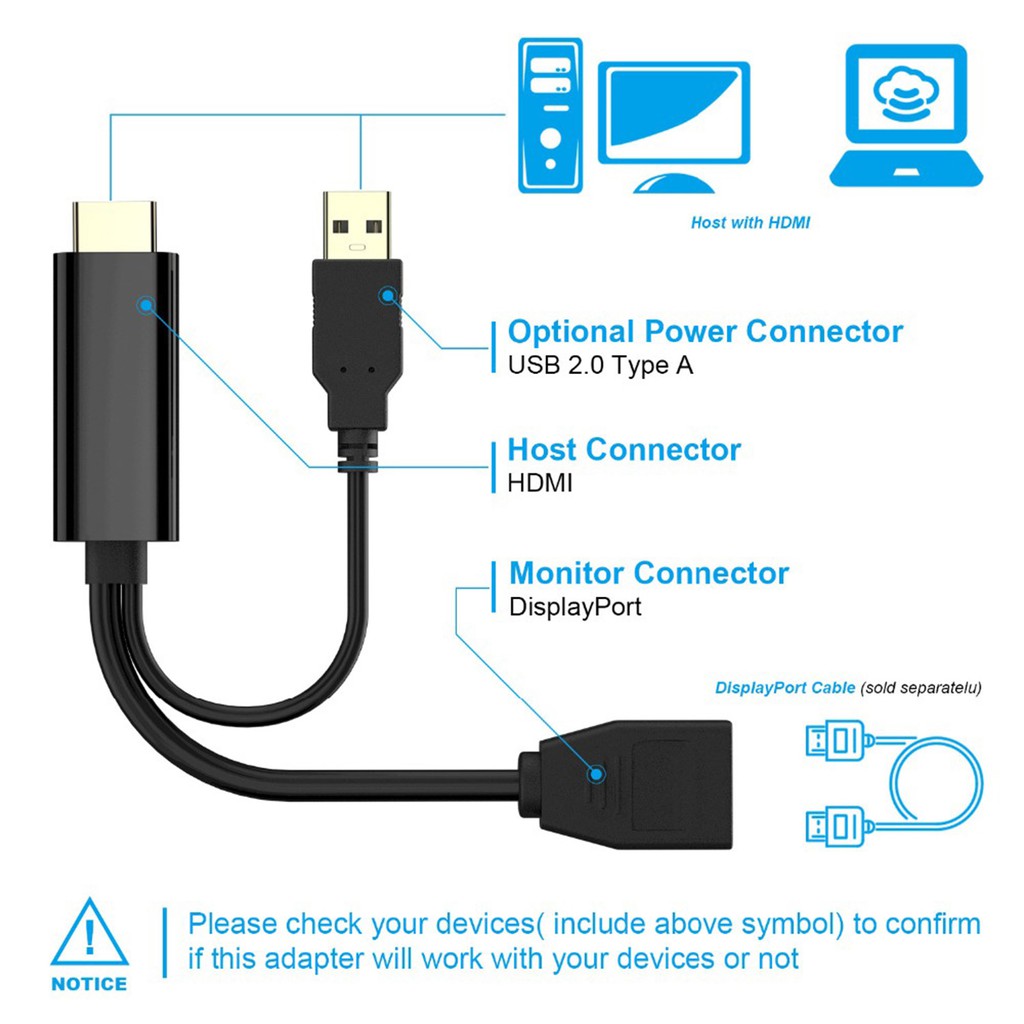 Dây Cáp Chuyển Đổi 4K USB HDMI Đực Sang DP Cái