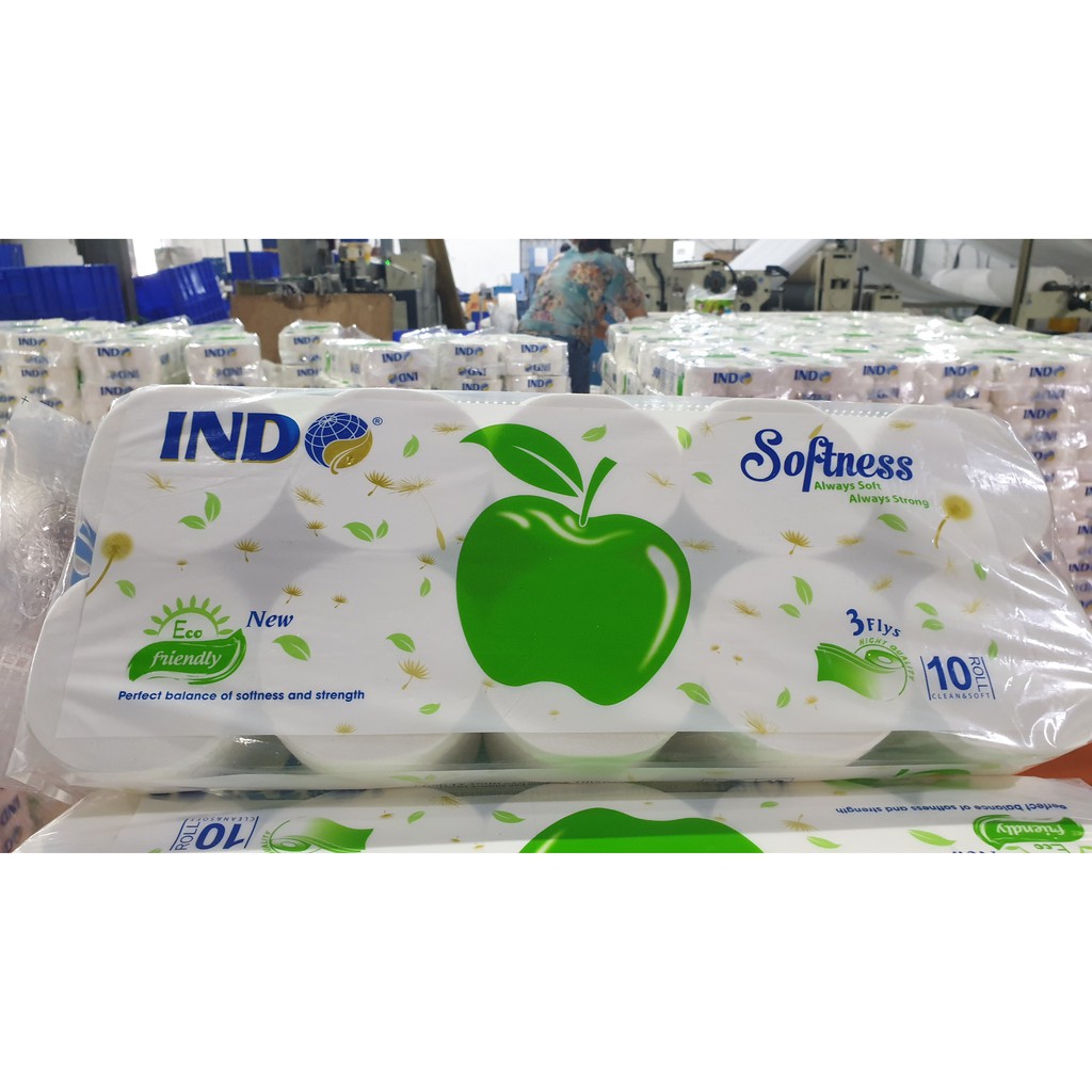 Giấy vệ sinh táo INDO 10 cuộn x 3 lớp - Giấy cuộn nhỏ có lõi và không lõi cao cấp mịn dai chính hãng - GV005