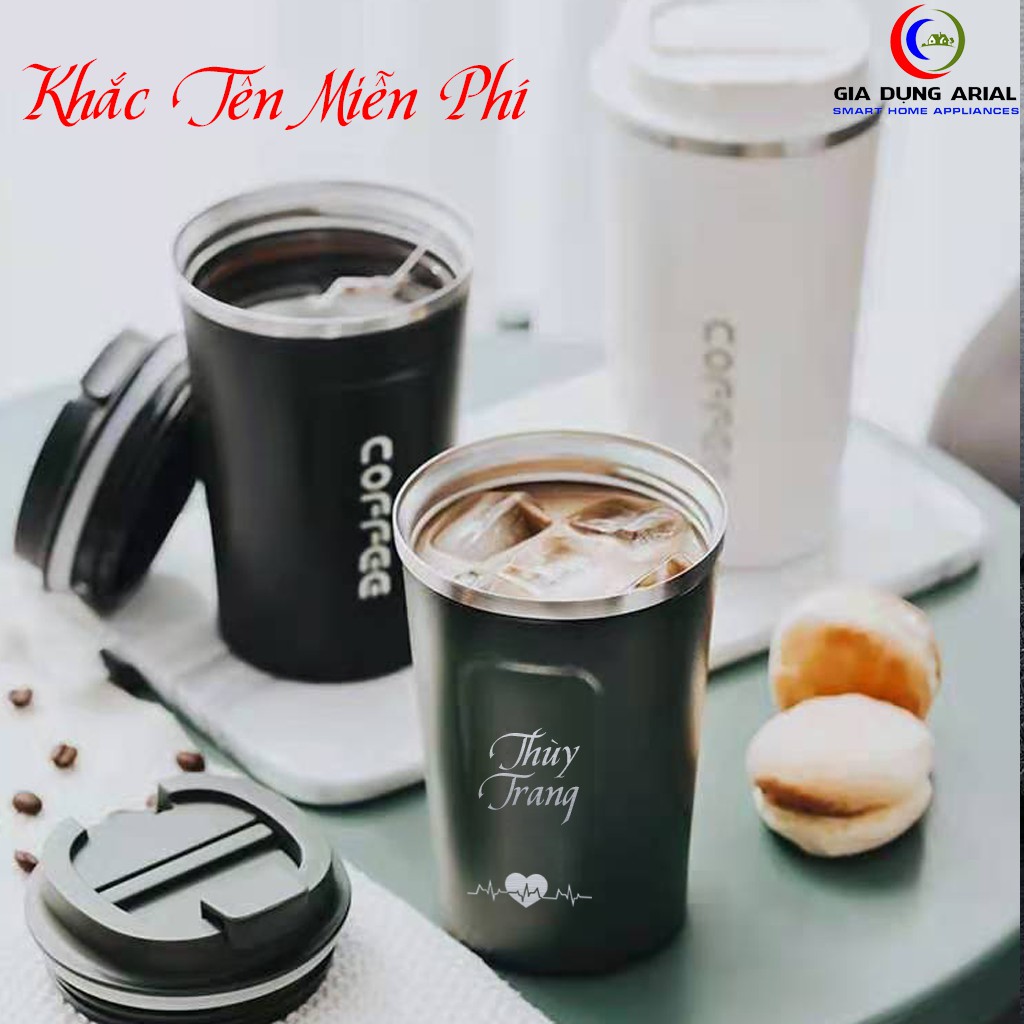 Cốc Giữ Nhiệt Coffee Holic Dung Tích 510ml Giữ Lạnh 6 Tiếng, Cốc Đựng Nước Khắc Tên Và Nội Dung, Chống Tràn Khi Rơi