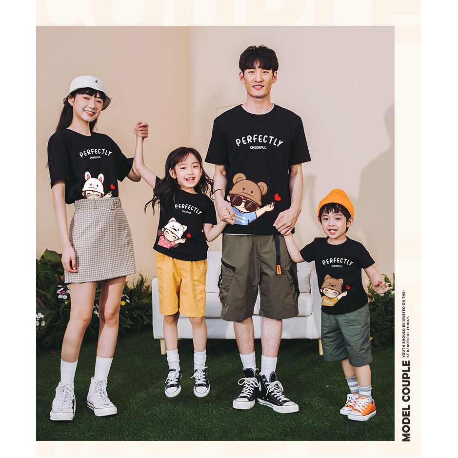 Áo gia đình Familylove - Đồng phục gia đình Mẫu Chibi Perfectly Cotton 100% mát 3 màu Vàng Đen Trắng