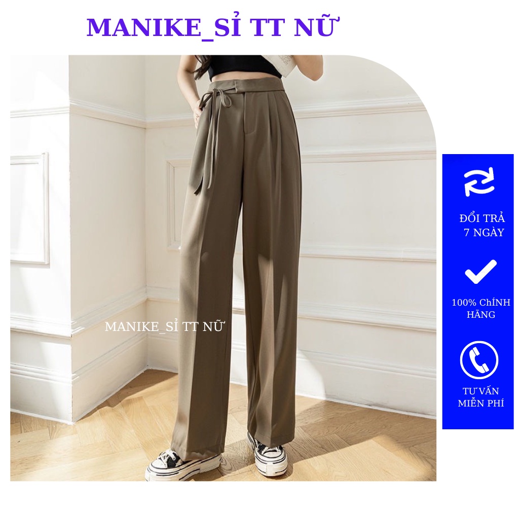 Quần Ống Rộng Nữ Thắt Nơ Kiểu Quần Ống Suông Lưng Cao Dáng Dài Culottes Manike