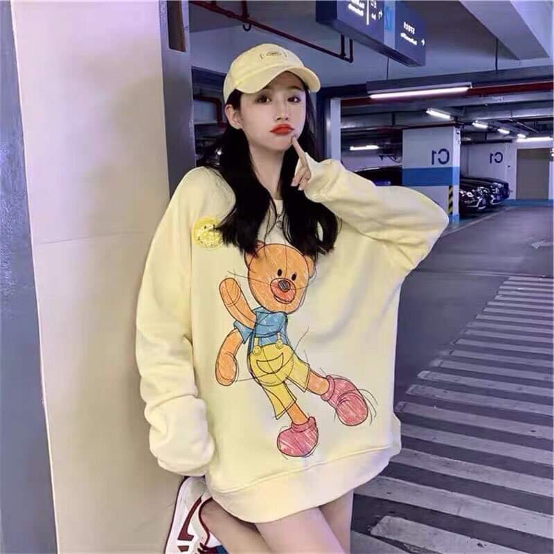 Áo Sweater nỉ fom rộng gấu ném bóng 2 màu phong cách Unisex siêu xinh - TC45