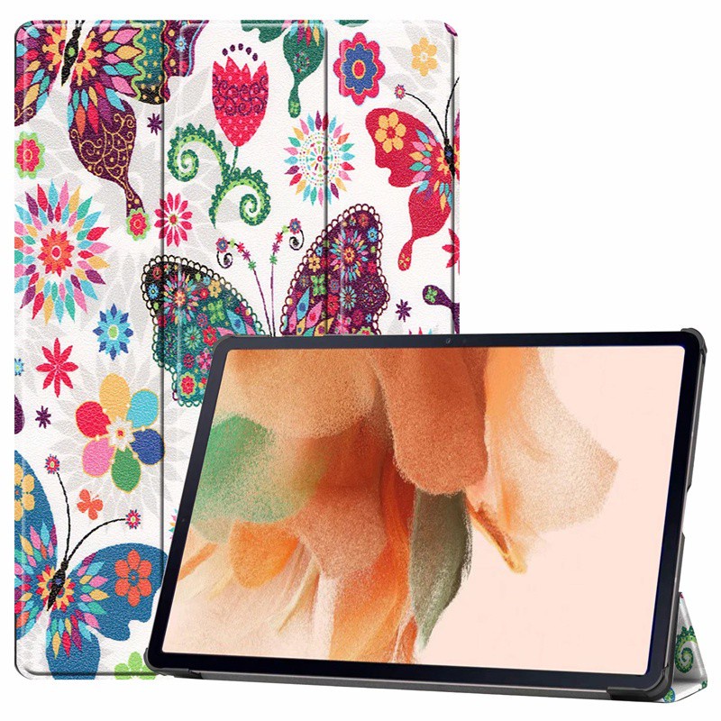 Bao da máy tính bảng vẽ họa tiết có ngăn đựng thẻ tích hợp giá đỡ bảo vệ cho Samsung Galaxy Tab S7 FE SM-T730 T735 T736