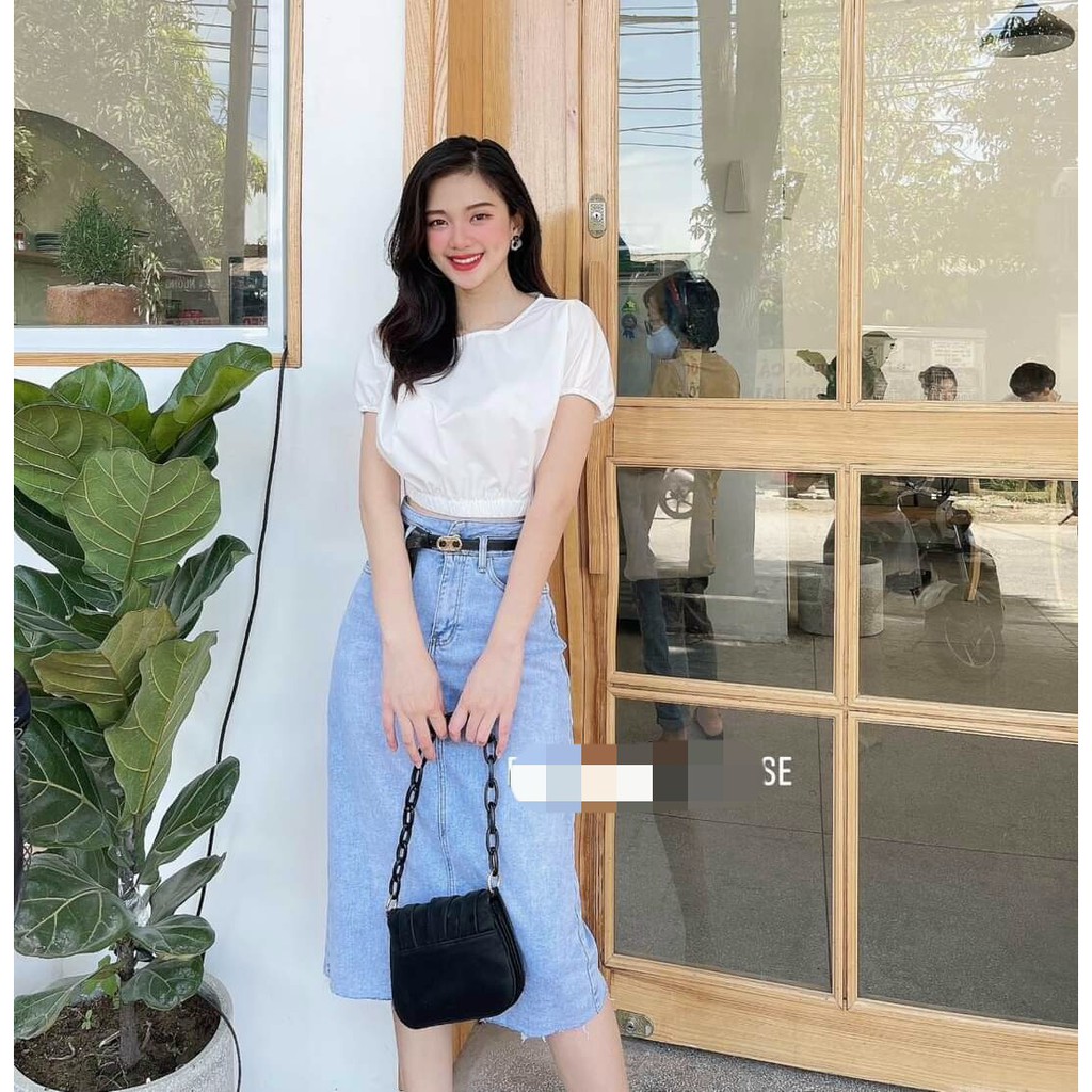 Áo croptop nữ ❣️FREESHIP❣️ Áo Croptop Bo Eo Cổ Tròn Trẻ Trung Phong Cách Hàn Quốc