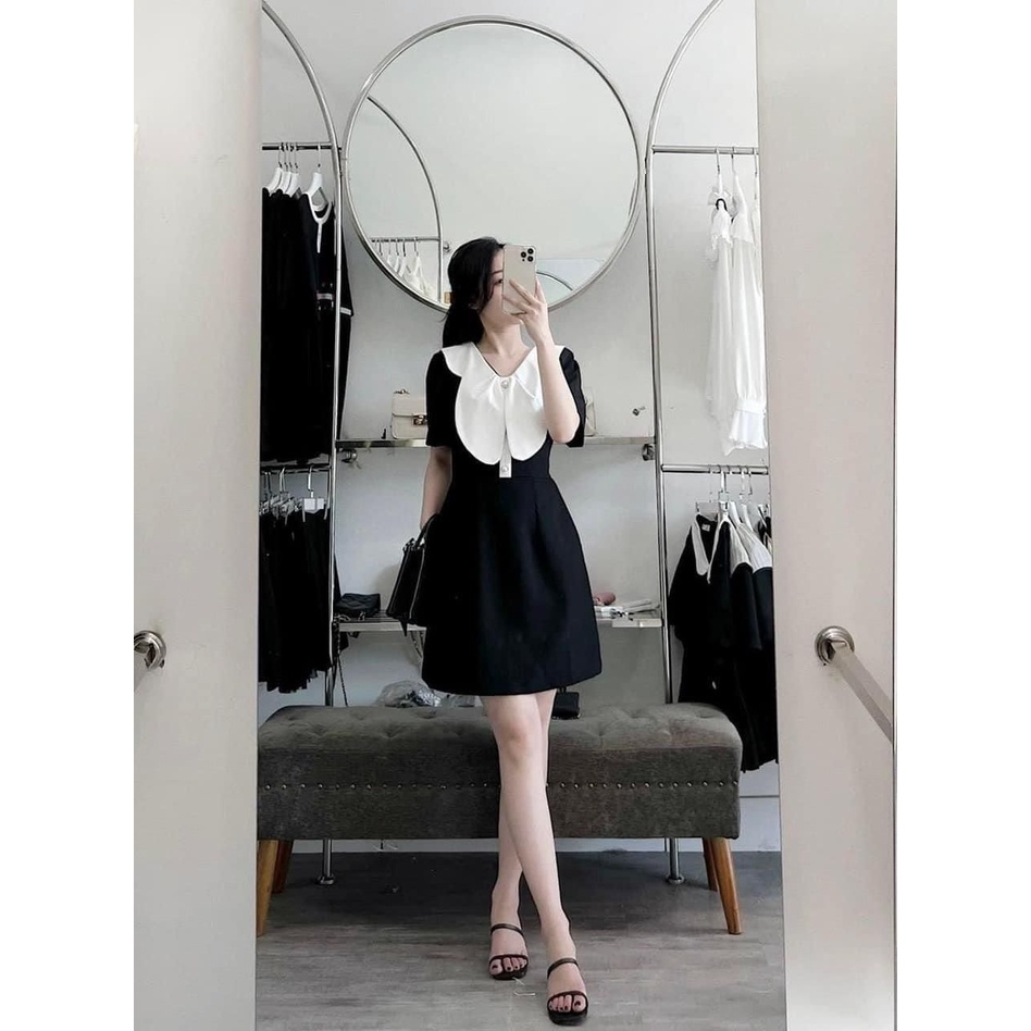 Váy xuông cổ phối dáng cánh hoa tiểu thư