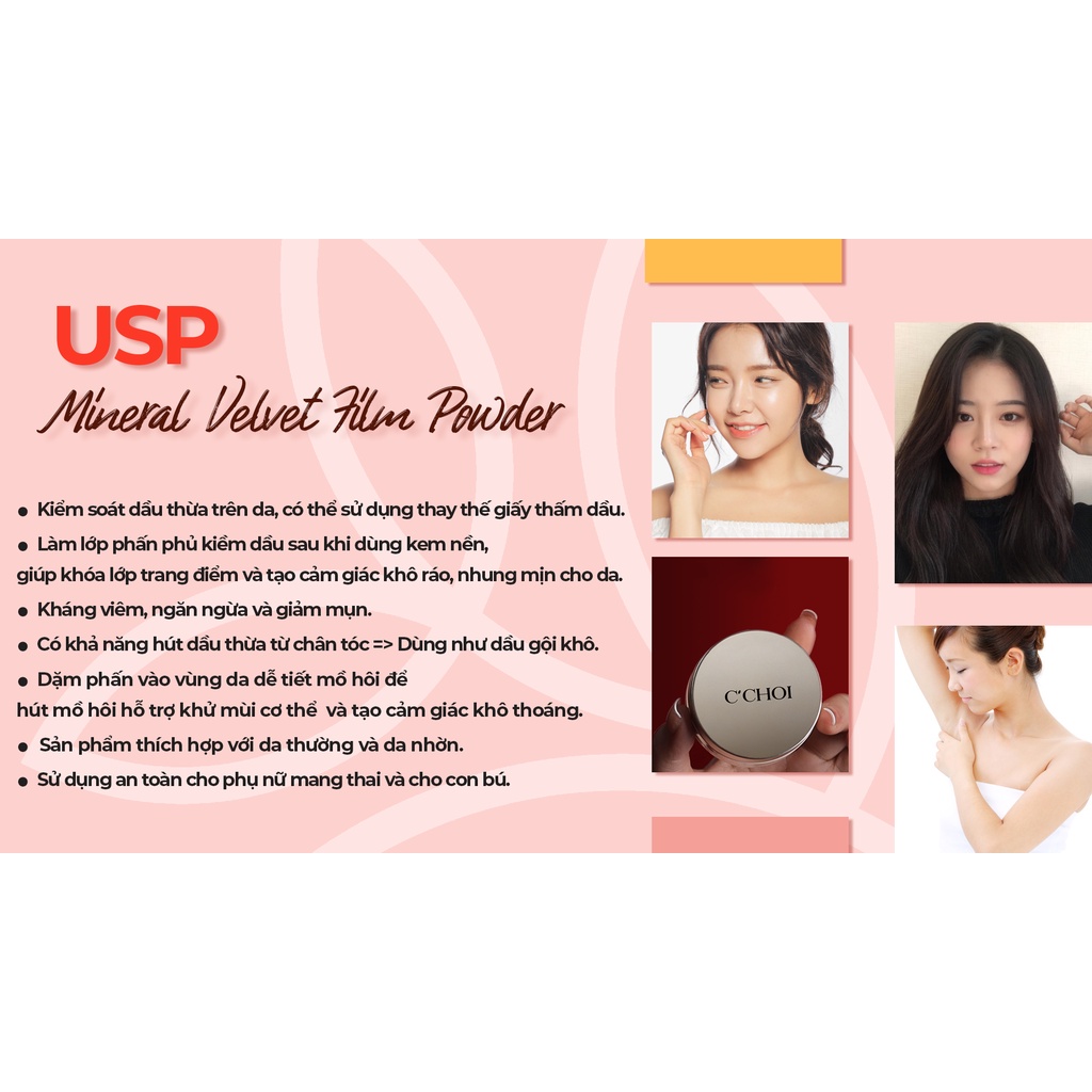 Phấn Phủ C’Choi Mineral Velvet Film Powder – For Oil Skin - Kiềm dầu,  phù hợp cho mọi loại da