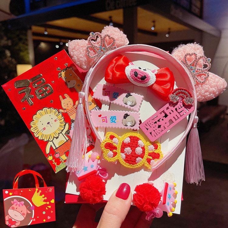 Phụ kiện cài tóc hình bướm đỏ phong cách Trung Hoa mừng năm mớ