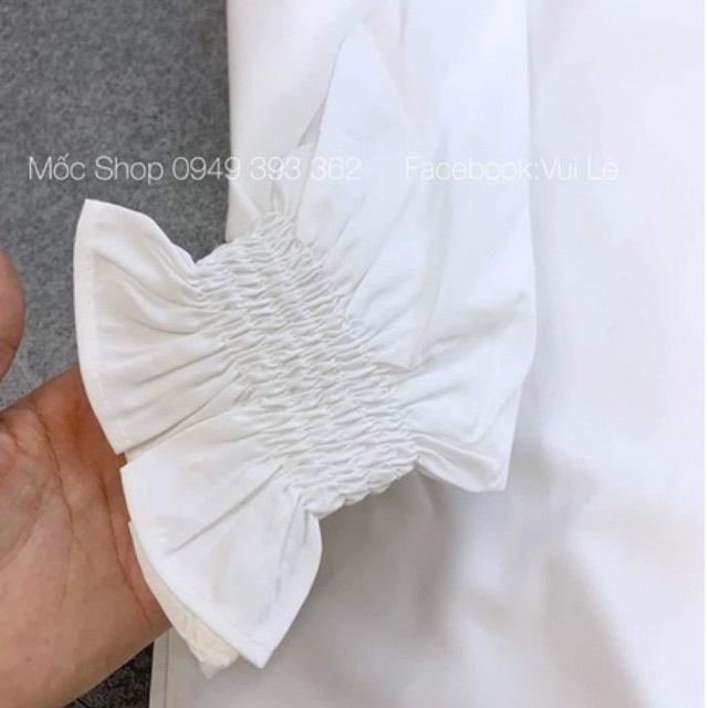 Áo sơ mi trắng đi học đi làm nữ tay dài bo nhúm cổ bẻ basic form rộng vừa - Sơ mi đi học sinh nữ trắng tay dài