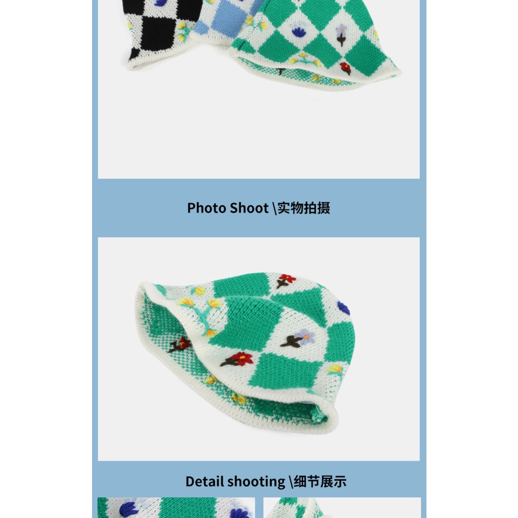 Mũ Bucket Dệt Kim Thủ Công Họa Tiết Hoa / Hình Thoi Màu Tương Phản Phong Cách Hàn Quốc Dễ Thương