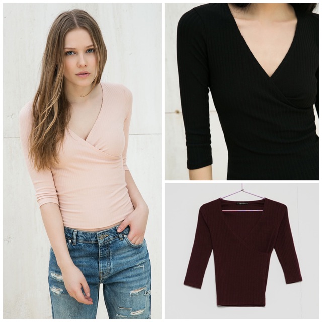 Áo cổ chéo BERSHKA AUTH SALE