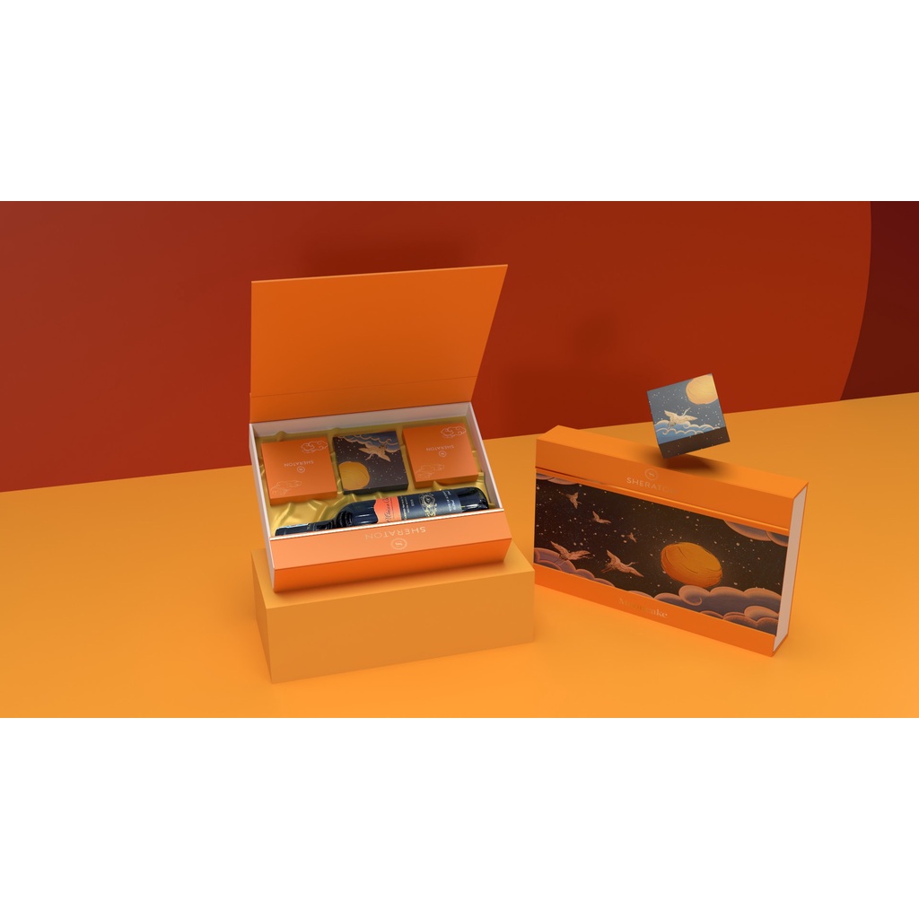 Combo bánh trung thu  cao cấp - RV-01  - 03 bánh trung thu Sheraton Hanoi Hotel - 01 chai vang đỏ Ca