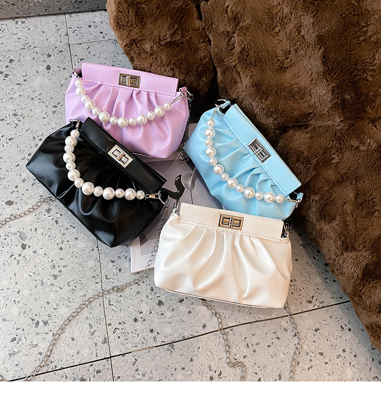 Túi Đeo Vai JASMIN NOIR Da PU Dáng Vuông Hình Dáng Đám Mây Cỡ Nhỏ Đính Ngọc Trai Giả Thiết Kế Nắp Gập Thời Trang Nữ