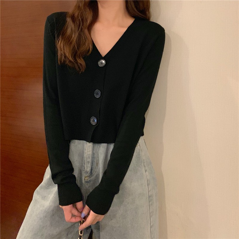 Áo Khoác Cardigan Len Cổ Tim Xinh Xắn Cho Nữ Chất Len Tăm Phong Cách Ulzzang Hàn Quốc Nhiều Màu