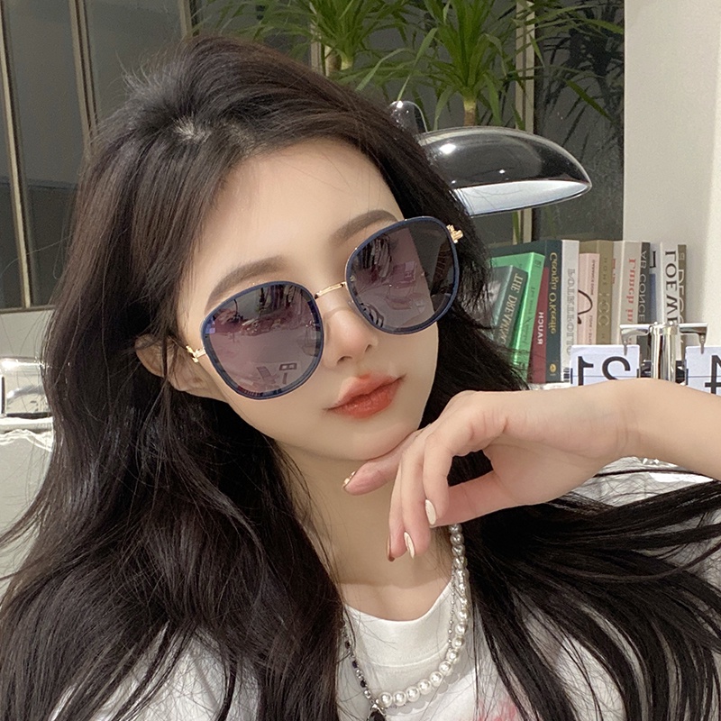 (YUZHU) Kính Mát Gọng Tròn Oversized Màu Gradient Phong Cách INS Retro Thời Trang Cho Nữ