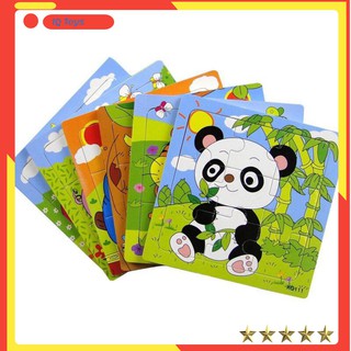 Đồ chơi gỗ thông minh ⚡FreeShip⚡Tranh ghép hình gỗ 9 miếng-Kích trước 14,5 x 14,5 x 0,7cm.